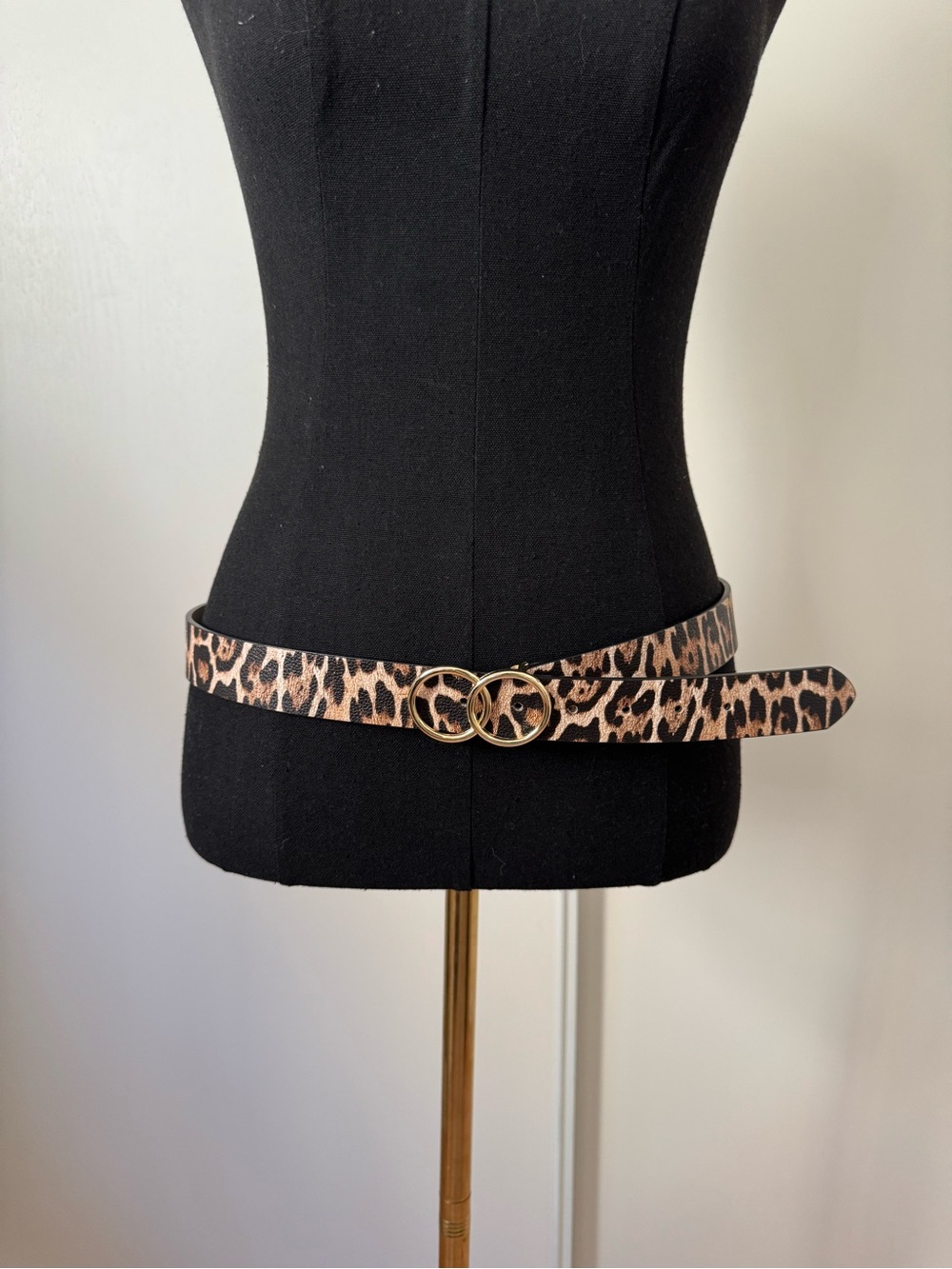 Leopard Print Double Ring Buckle Belt Gold Hardware New